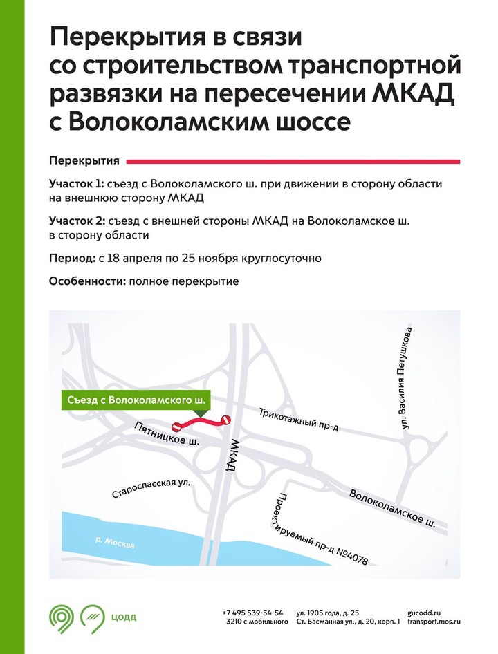 Участок на пересечении МКАД с Волоколамским шоссе закроют для транспорта