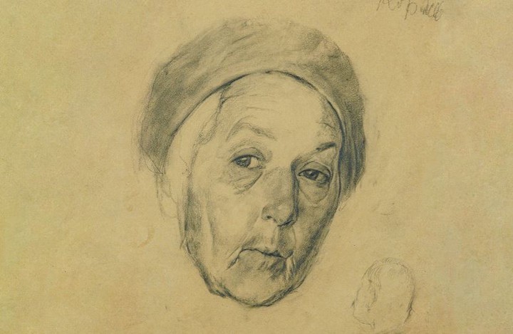 Г. Коржев. Голова пожилой женщины в берете. 1942 год