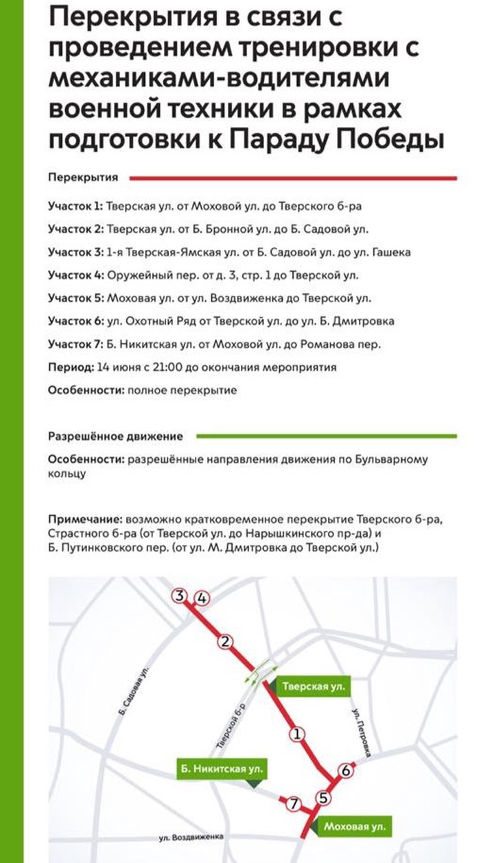 Столичным водителям напомнили о перекрытиях из-за репетиции парада Победы