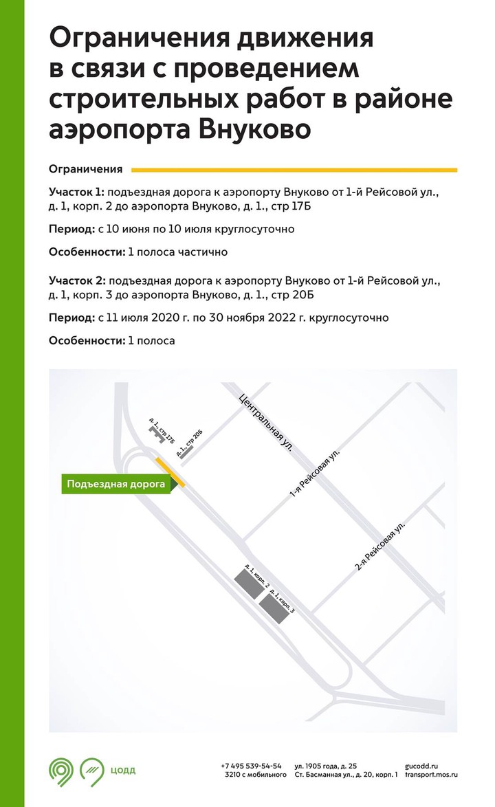 Движение в районе аэропорта Внуково ограничат из-за строительных работ