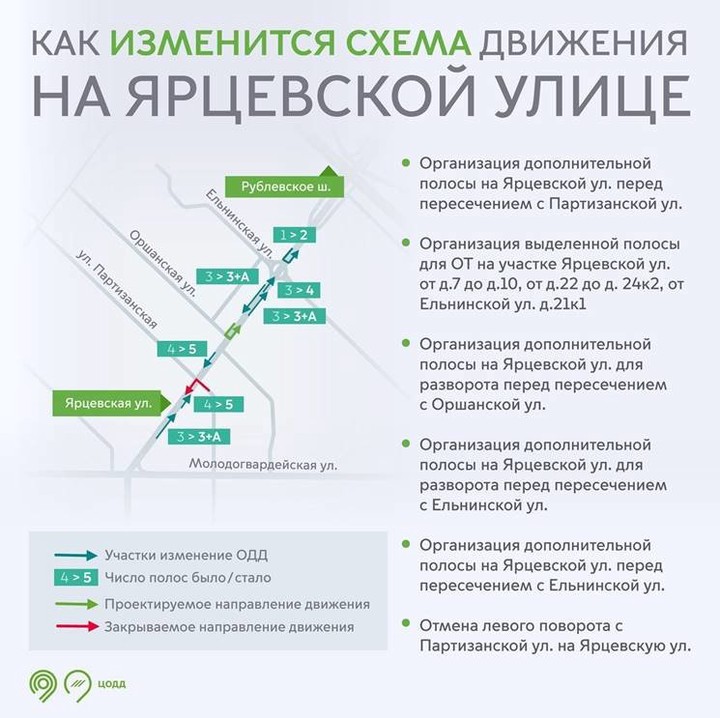 Схема движения изменится на Ярцевской улице с 20 июля