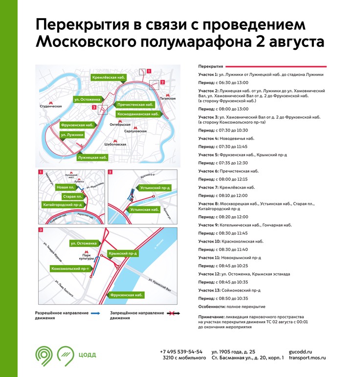 Движение перекроют 2 августа в связи с проведением Московского полумарафона