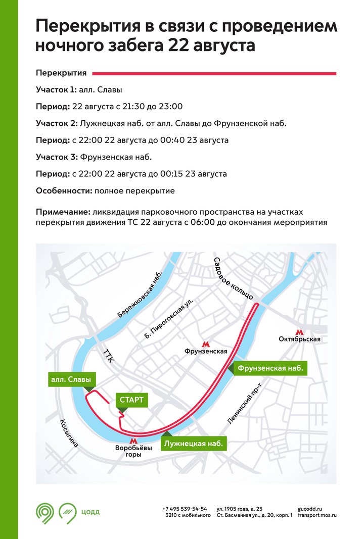 Ряд участков в центре Москвы перекроют в связи с проведением ночного забега