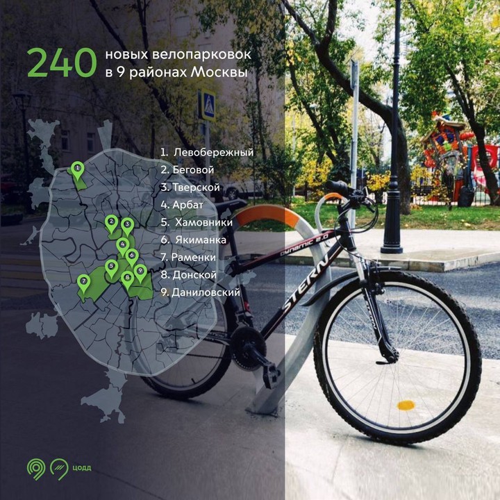 Почти 250 велопарковок в новом дизайне установят в Москве