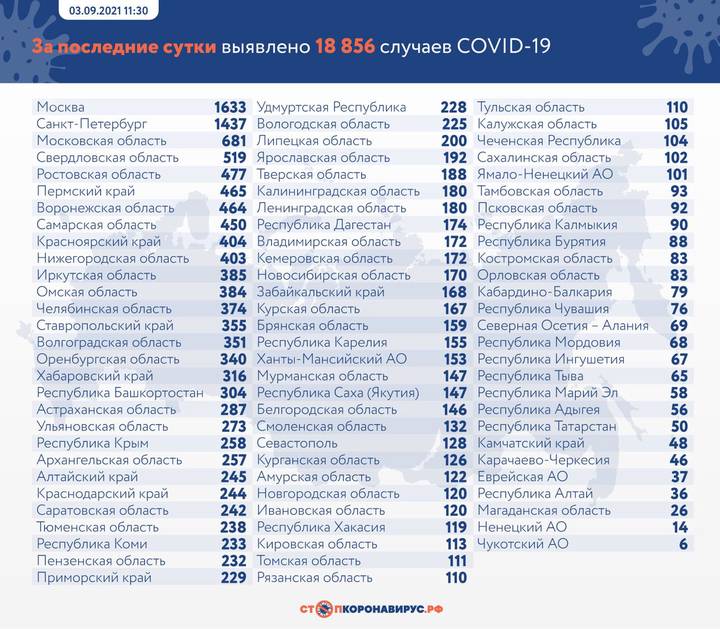 Еще 18 856 новых пациентов с коронавирусом выявили в России за сутки