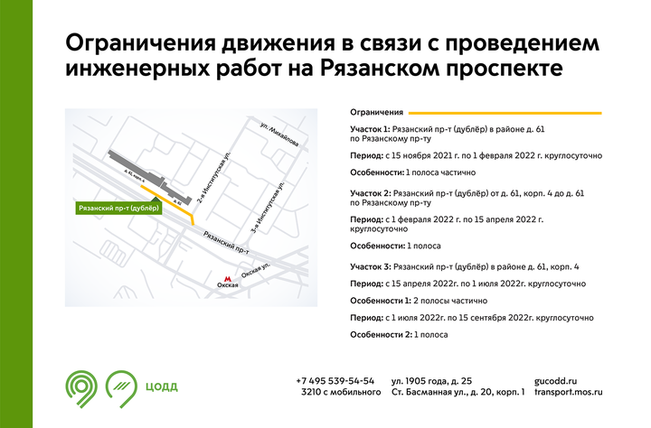 Движение ограничат в нескольких округах Москвы с 15 октября