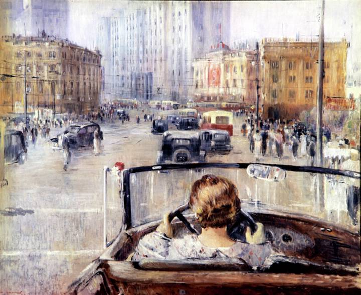 Юрий Пименов «Новая Москва» (1937), Государственная Третьяковская галерея. Картина неоднократно представляла советское искусство на крупнейших международных выставках