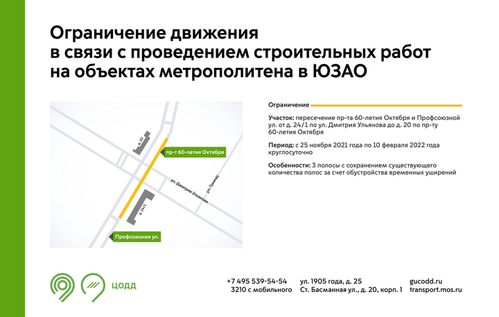 На пересечении проспекта 60-летия Октября и Профсоюзной с 25 ноября будет ограничено движение