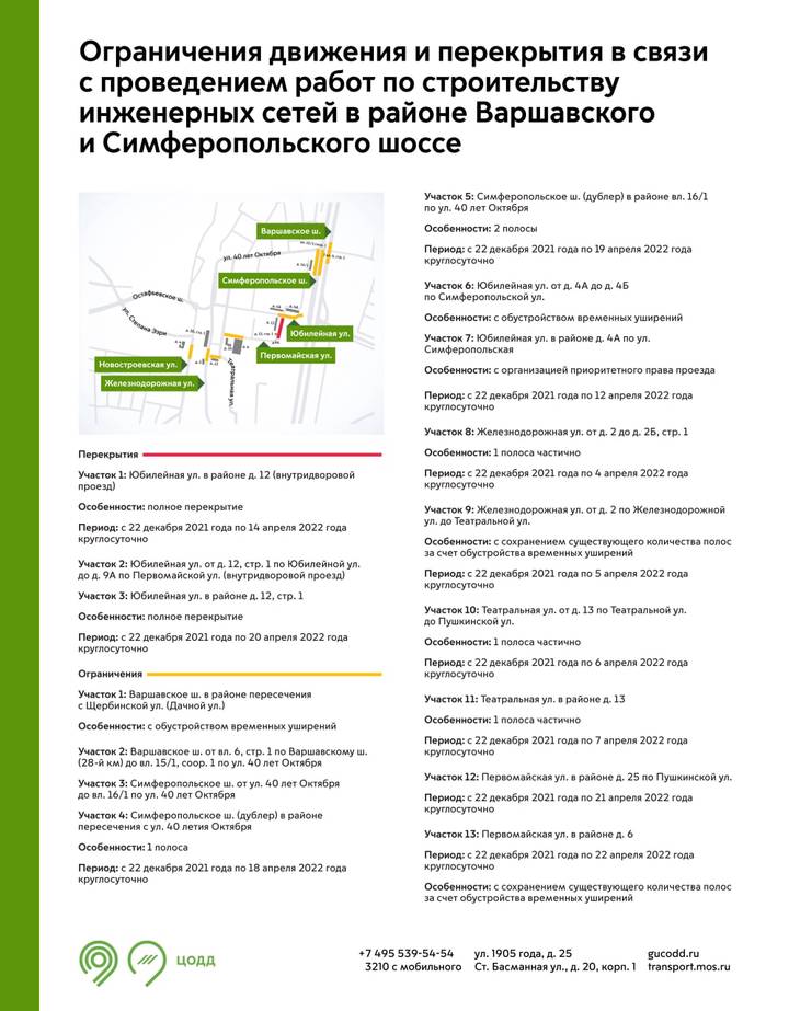 Участок Юбилейной улицы в Новой Москве перекроют до 22 апреля 2022 года