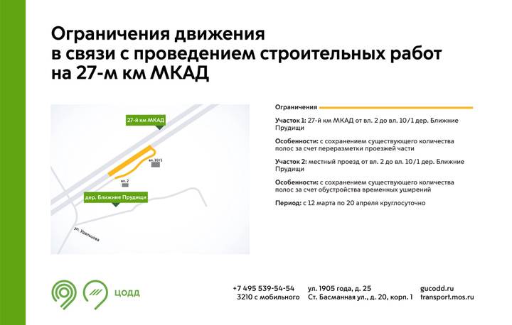 Движение на 27-м километре МКАД ограничат с 12 марта