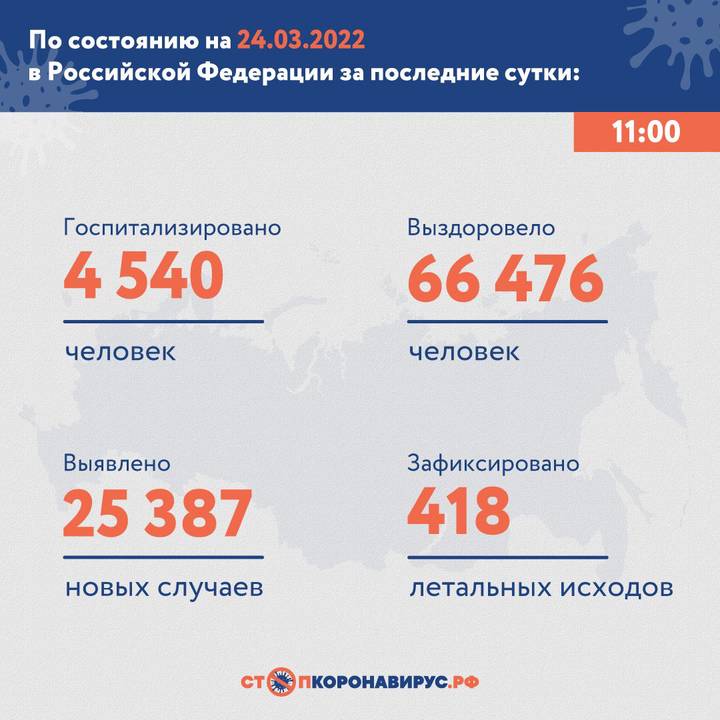 В России за сутки выявили 25 387 случаев коронавируса