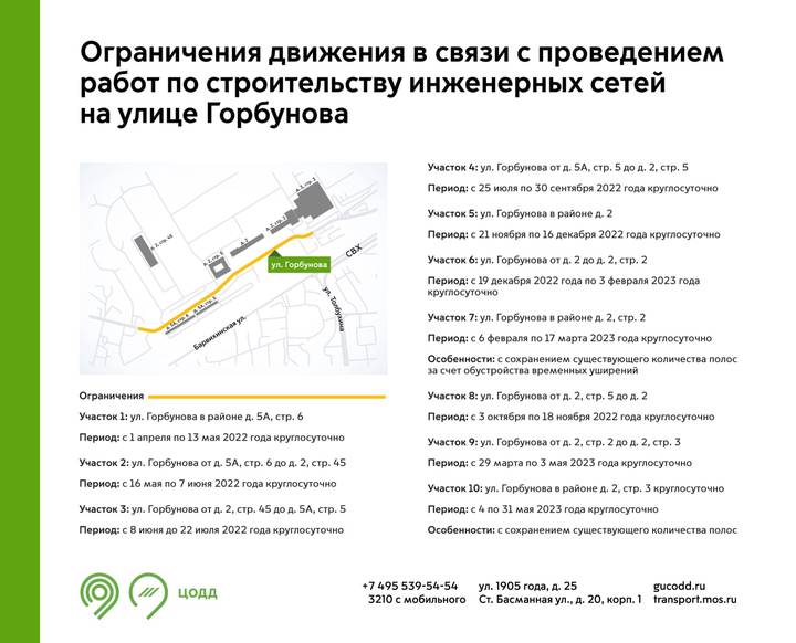 Движение транспорта ограничат на улице Горбунова на западе Москвы