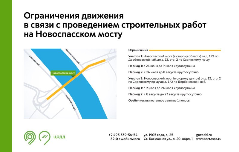 Движение на Новоспасском мосту ограничат с 24 июня по 23 августа
