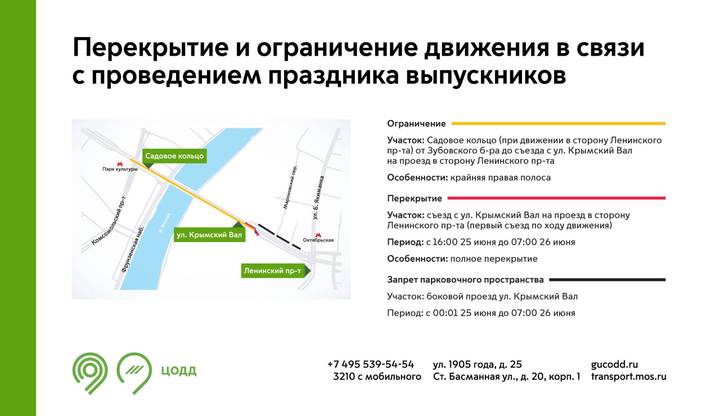 Движение транспорта на Садовом кольце будет ограничено из-за выпускных 25 и 26 июня