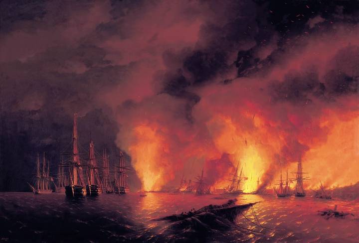 Картина И. Айвазовского «Синопский бой 18 ноября 1853 года (Ночь после боя)»