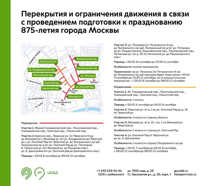 Pola lalu lintas akan diubah di pusat kota Moskow karena persiapan untuk Hari Kota