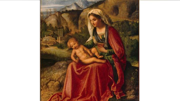«Мадонна с младенцем на фоне пейзажа», неизвестный художник