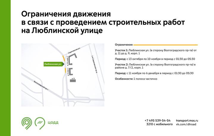 Движение транспорта на Люблинской улице временно ограничат