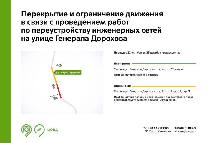 Улицу Генерала Дорохова частично перекроют с 22 октября