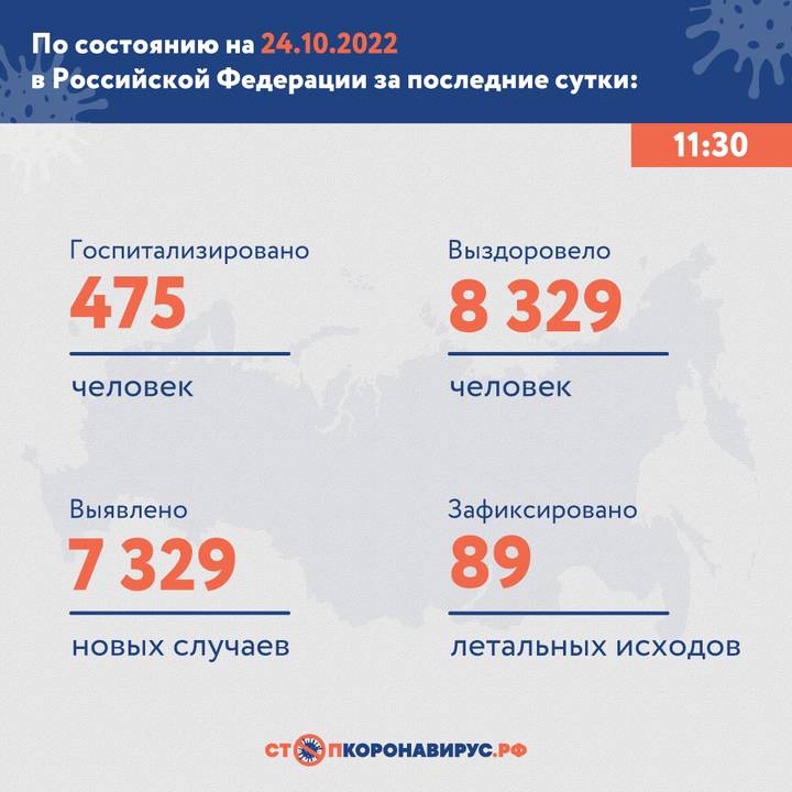 В России выявили 7329 новых случаев коронавируса за сутки