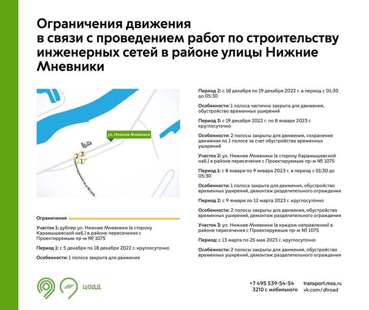 Движение транспорта временно ограничат в районе улицы Нижние Мневники
