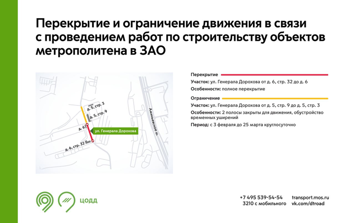 Участок улицы Генерала Дорохова закроют для проезда до 25 марта