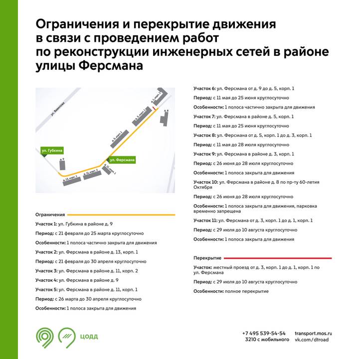 Ряд участков в районе улицы Ферсмана будет недоступен для проезда до августа