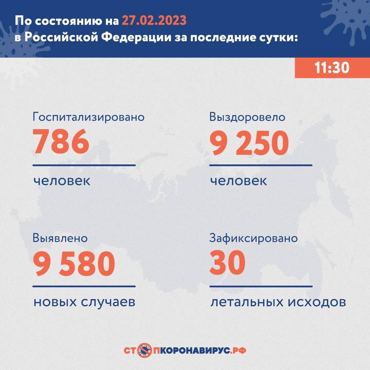 В России за сутки выявили 9580 новых случаев коронавируса