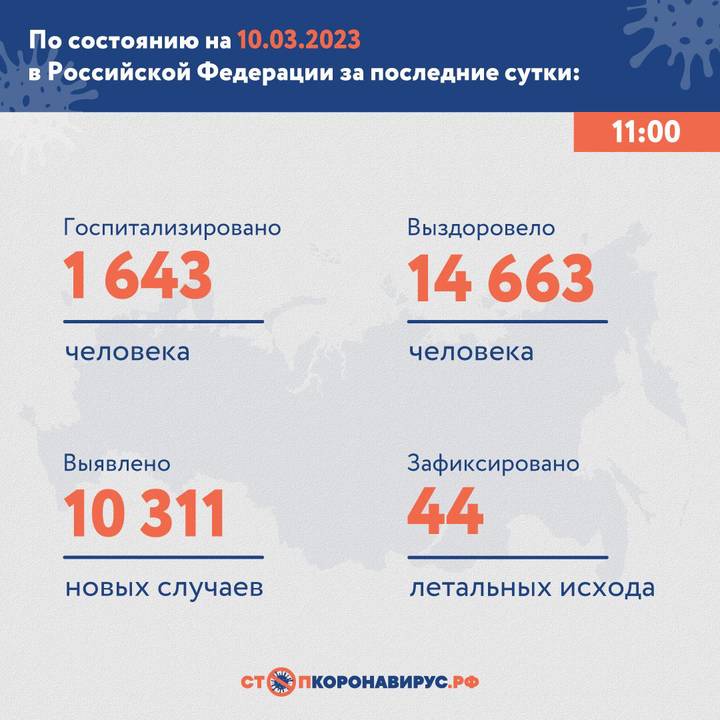 В России за сутки выявили 10 311 новых случаев коронавируса