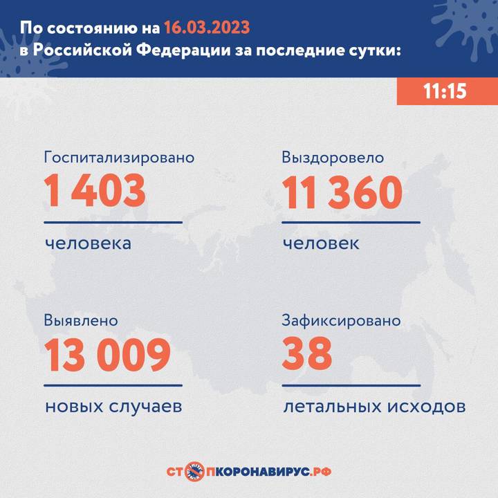 В России за сутки выявили 13 009 новых случаев коронавируса