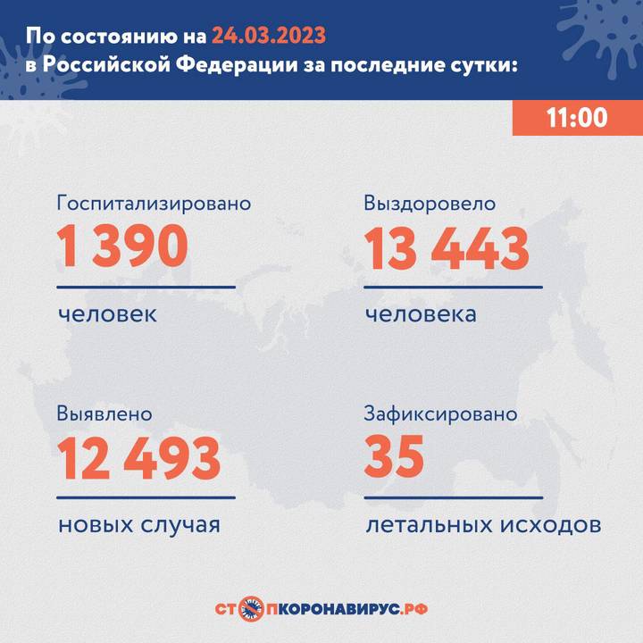 В России за сутки выявили 12 493 новых случая коронавируса