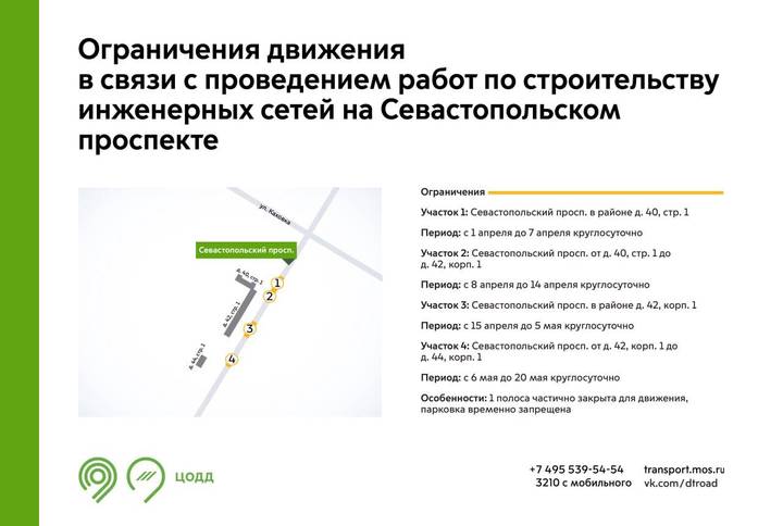 Движение ограничат на участках Севастопольского проспекта с 1 апреля