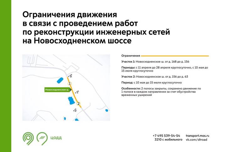 Движение на двух участках Новосходненского шоссе ограничат с 11 апреля