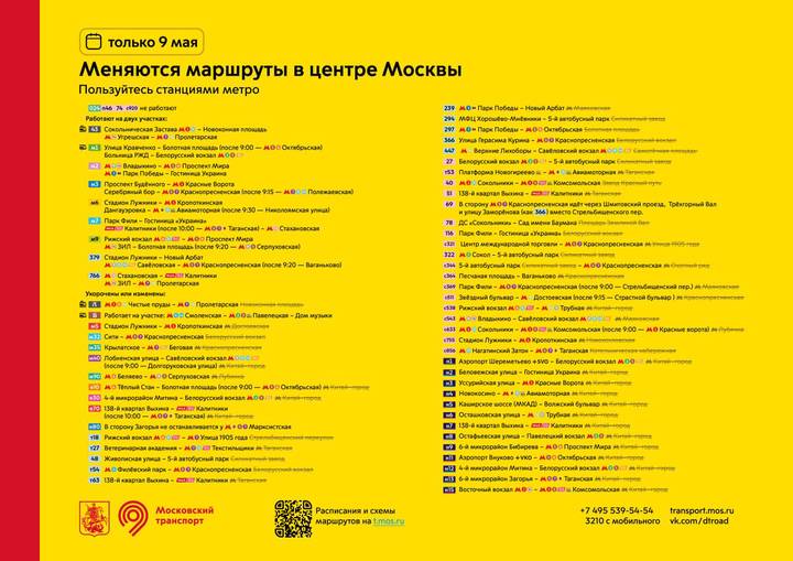 Маршруты общественного транспорта в центре Москвы изменятся 9 мая