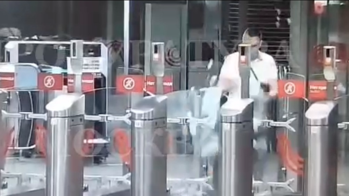 Мужчина разбил створки турникета на станции метро «Чертановская» в Москве