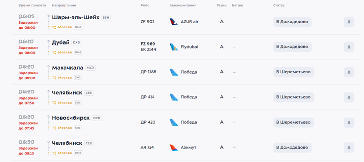 Фото: Онлайн-табло аэропорта Внуково (скриншот) Фото: Онлайн-табло аэропорта Внуково (скриншот)