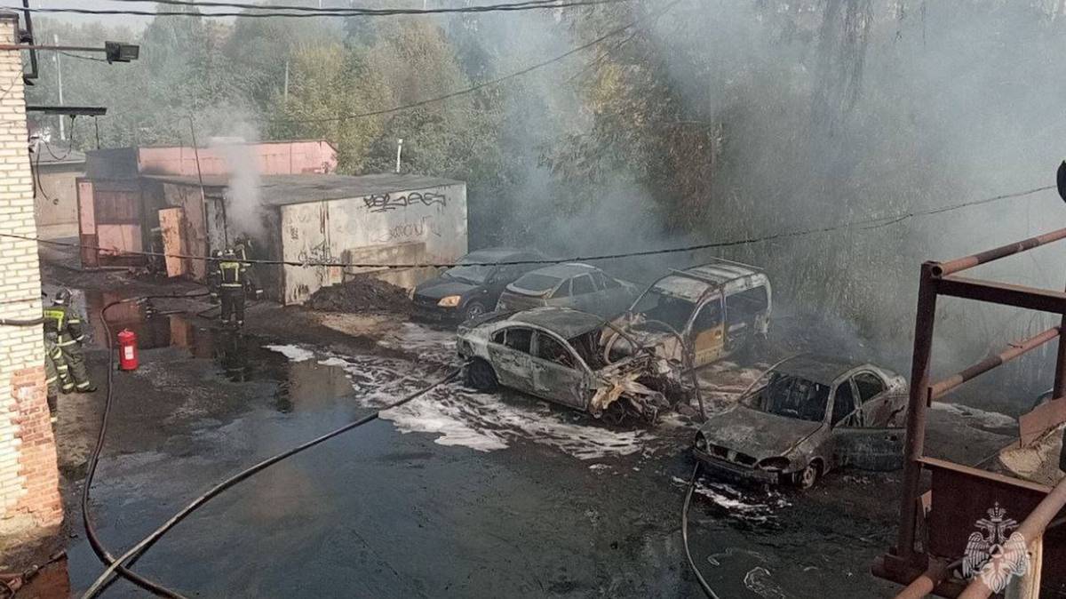 В Подмосковье загорелись автомобили рядом со зданием ГИБДД