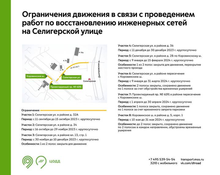Движение транспорта ограничат в районе Селигерской улицы до мая 2024 года