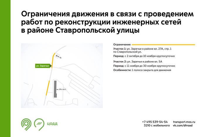 Движение транспорта на участках улицы Заречье будет ограничено до 30 ноября