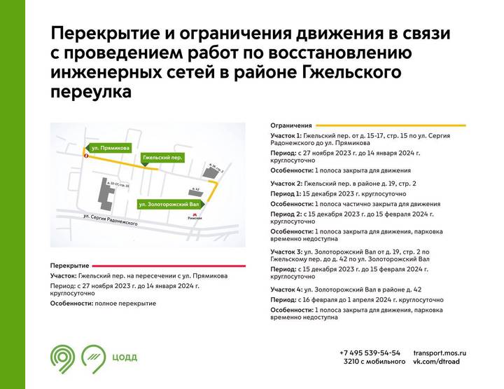 Движение в районе Гжельского переулка ограничат и перекроют до 1 апреля