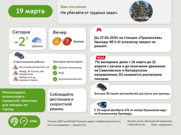 Москвичам посоветовали пересесть на общественный транспорт вечером 19 марта