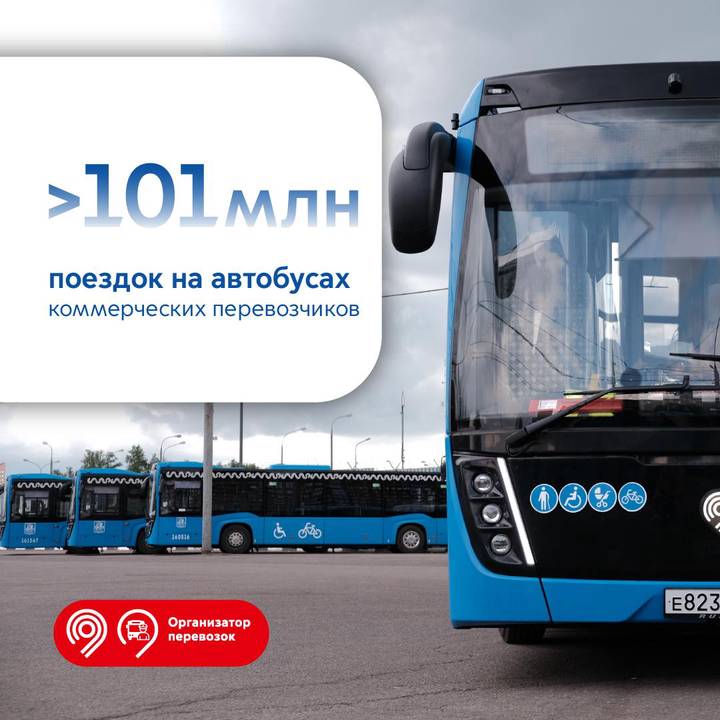 Более 101 миллиона поездок москвичи совершили на автобусах коммерческих перевозчиков