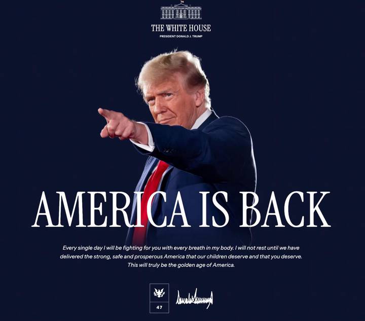 Сайт Белого дома выложил фото Трампа с его цитатой про «золотой век Америки»