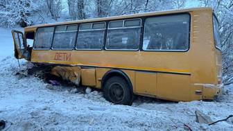 Школьный автобус вылетел в овраг в Архангельской области