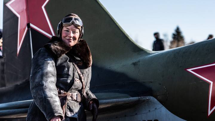 Кадр из фильма «Литвяк»: Полина Чернышова в роли летчицы Лидии Литвяк