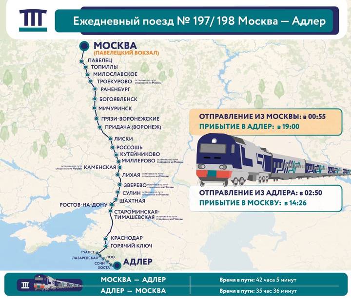 Поезда Москва — Адлер станут ежедневными с 20 июля