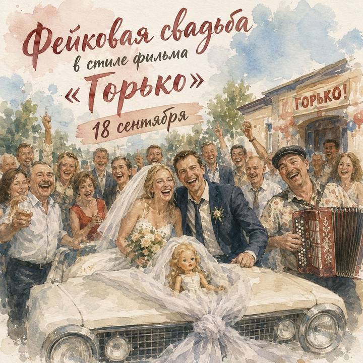 Эта афиша посвящена одной из будущих фейковых свадеб в стиле фильма «Горько»