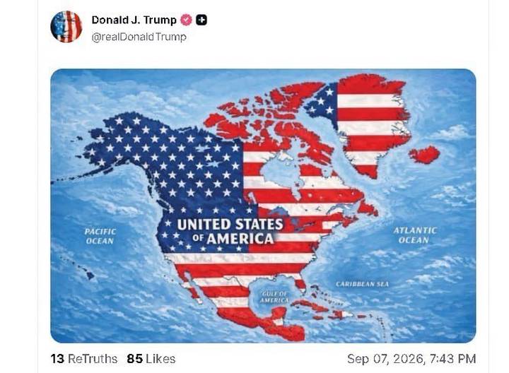 Дональд Трамп опубликовал карту, на которой ряд стран выделен как территория США